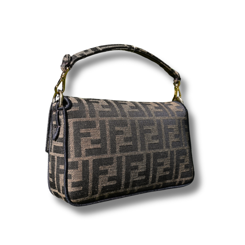 Fendi Baguette Mini FF jacquard bag brown with gold hardware
