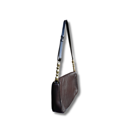 Dior Malice Shoulder Bag Brown Leather with Gold Pearl Accents