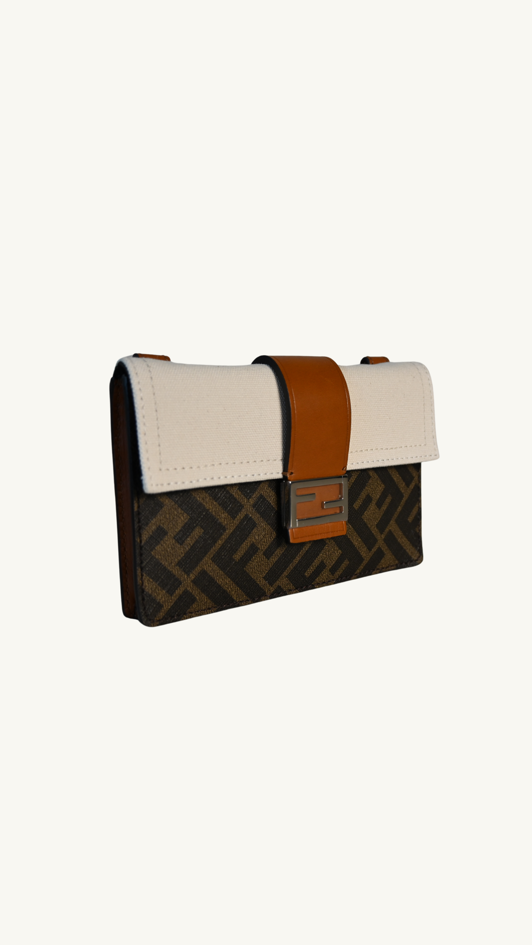 Fendi Flat Baguette Pouch with Cloth and leather jacquard FF motif