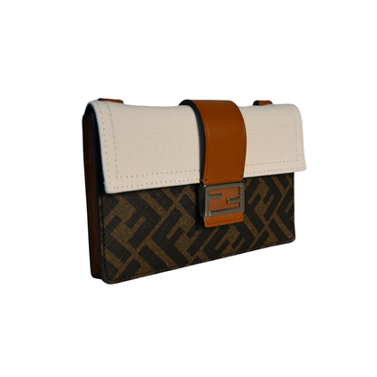 Fendi Flat Baguette Pouch with Cloth and leather jacquard FF motif