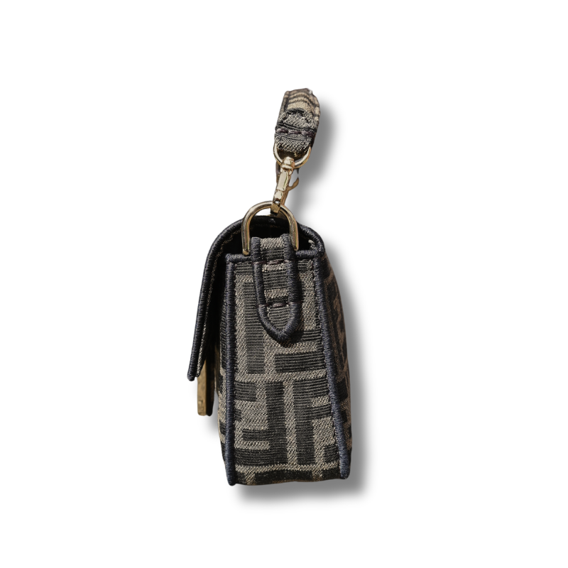 Fendi Baguette Mini FF jacquard bag brown with gold hardware