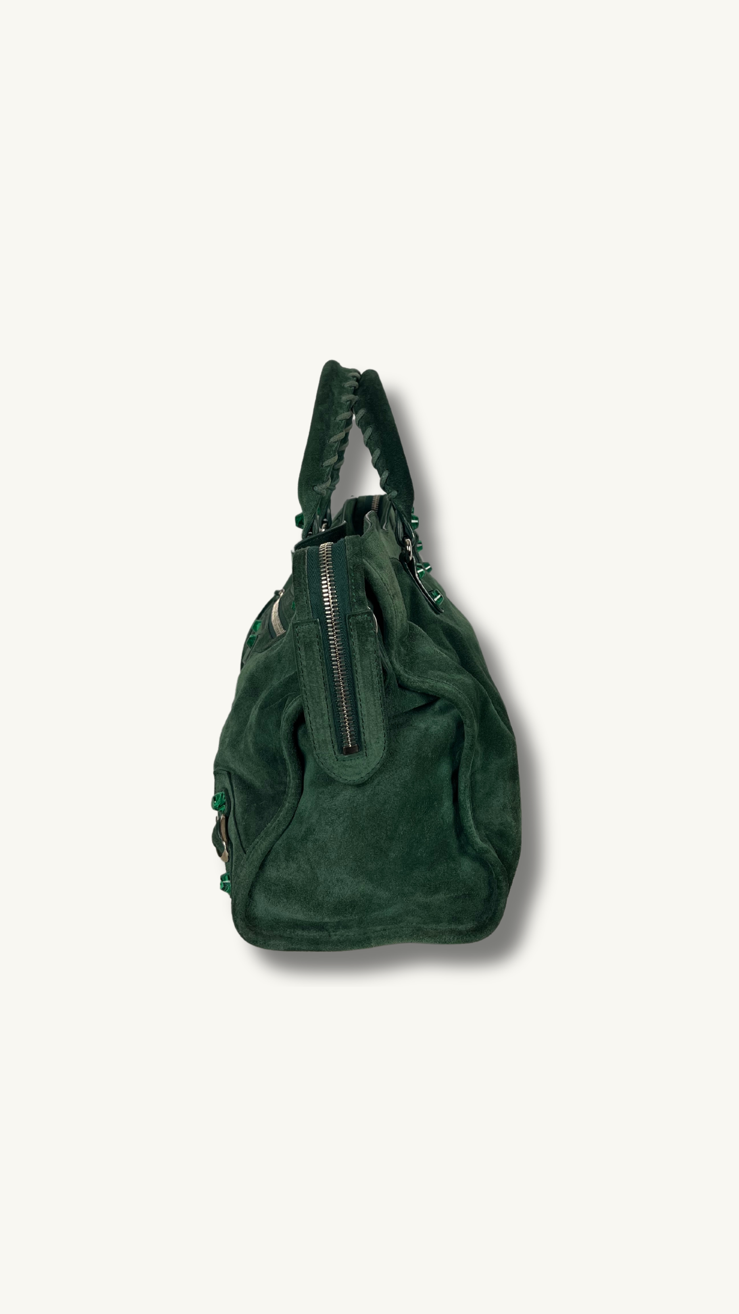 Balenciaga Arena Classic City Bag in Green Suede Leather