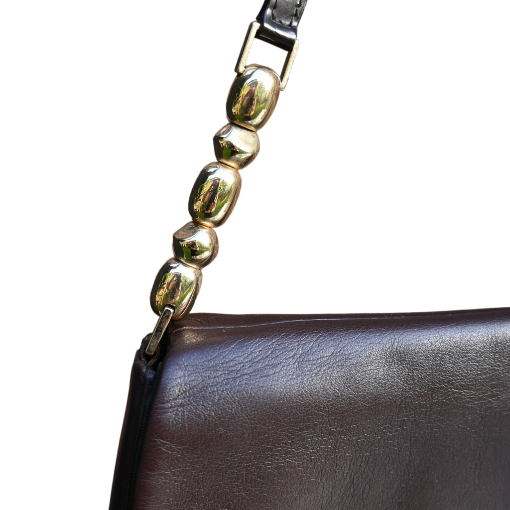 Dior Malice Shoulder Bag Brown Leather with Gold Pearl Accents