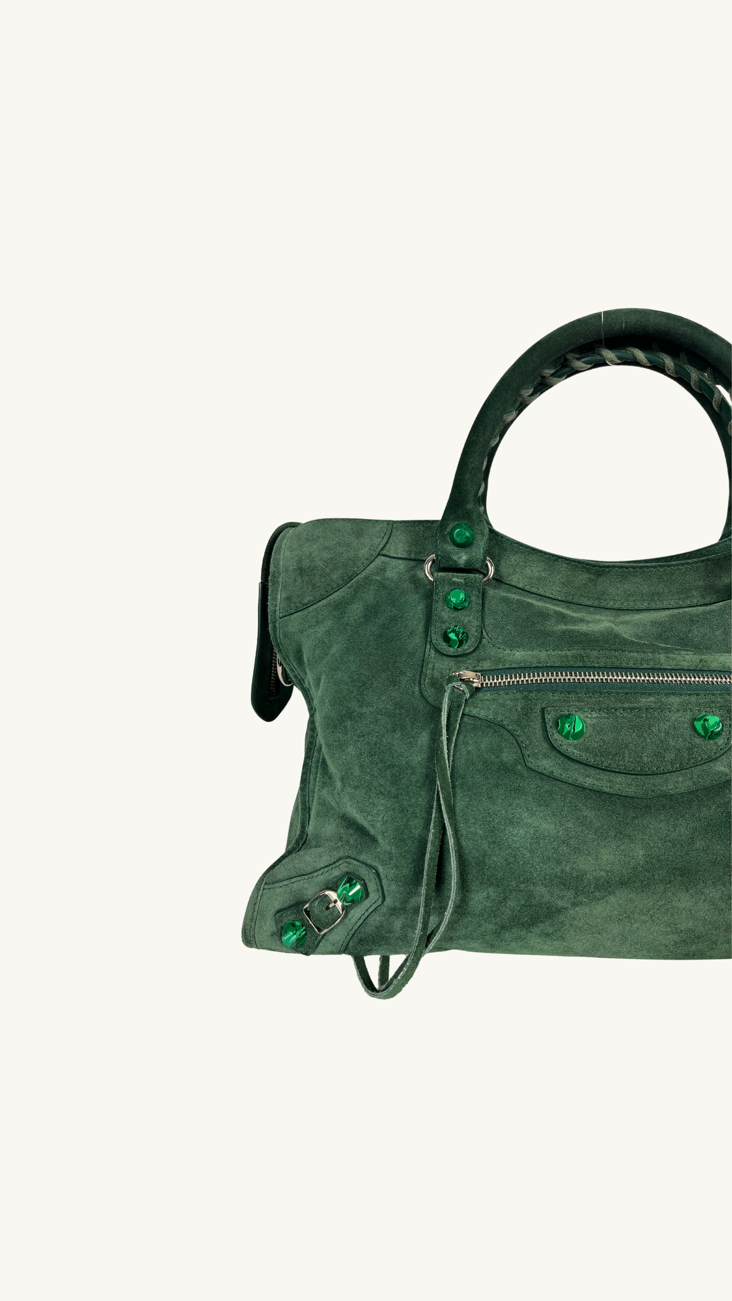 Balenciaga Arena Classic City Bag in Green Suede Leather