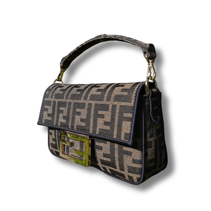 Fendi Baguette Mini FF jacquard bag brown with gold hardware