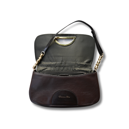 Dior Malice Shoulder Bag Brown Leather with Gold Pearl Accents