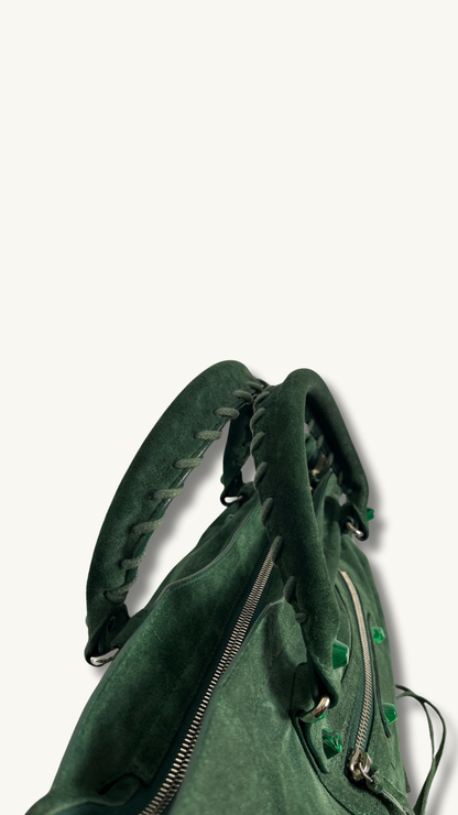 Balenciaga Arena Classic City Bag in Green Suede Leather