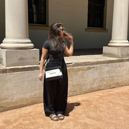 Balenciaga Crossbody Satchel Bag Black and neutral canvas leather pre-owned