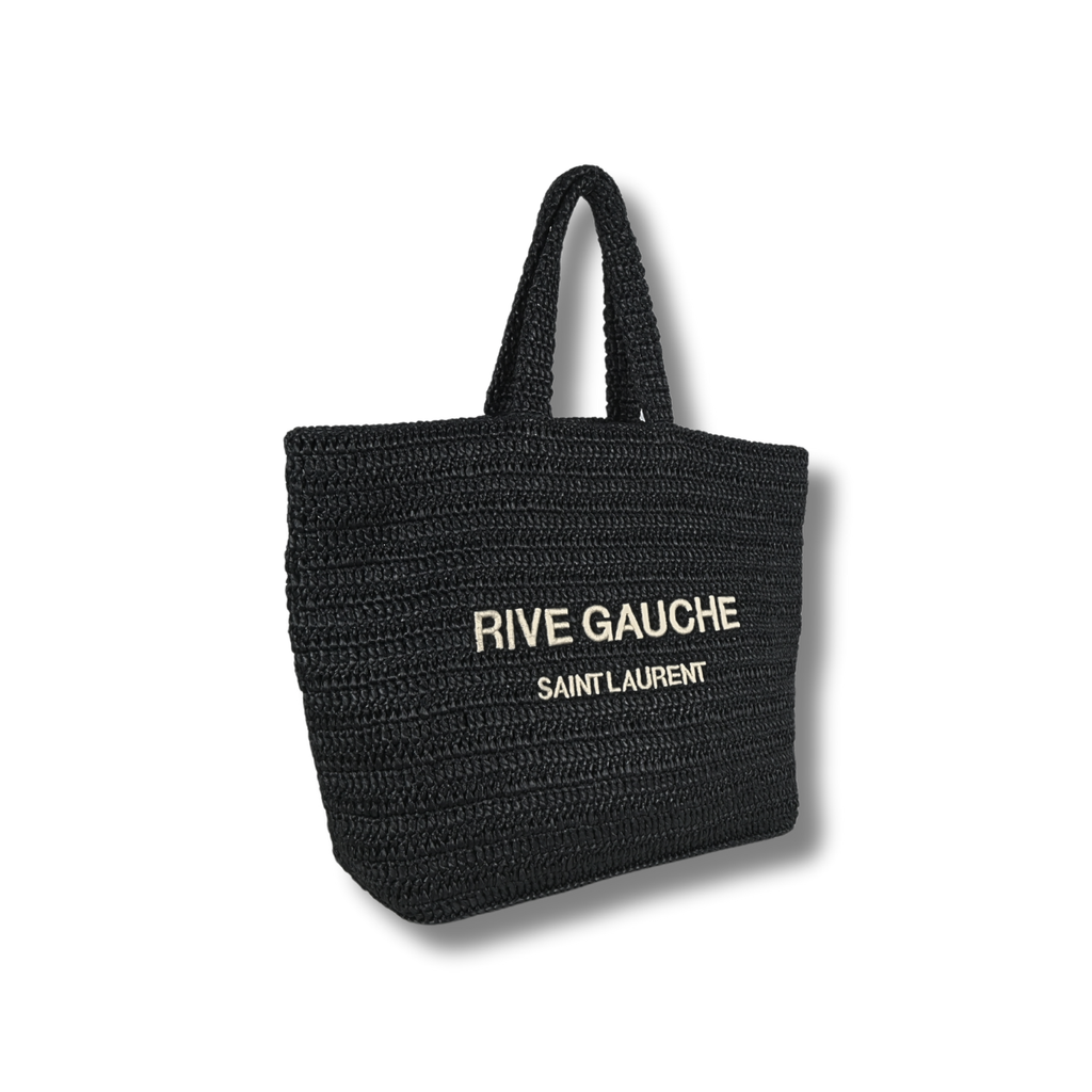 Saint Laurent Rive Gauche Raffia Tote Black Pre-loved pre-owned