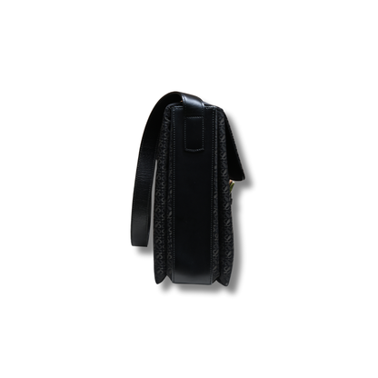 Loewe Anagram Canvas and leather Shoulder Bag with buckle black and gold