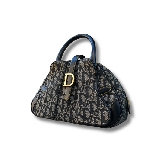 Dior Double Saddle Trotter Bag Navy with gold hardware vintage