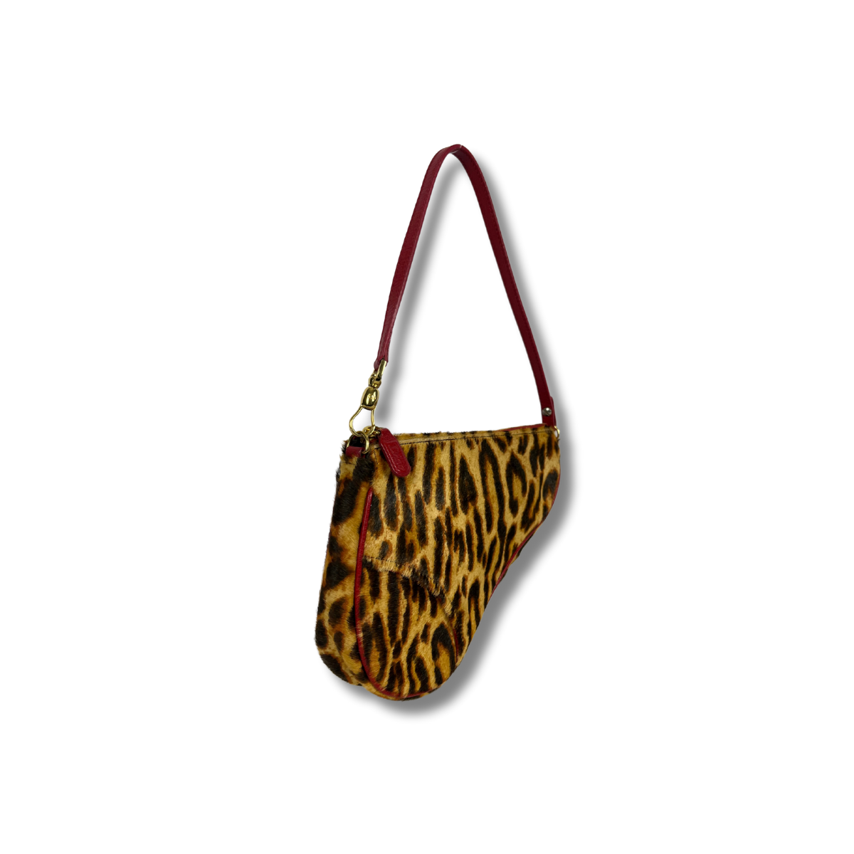 Dior Leopard Print Saddle Rodeo Pouch with pony-style calfskin and red leather trim
