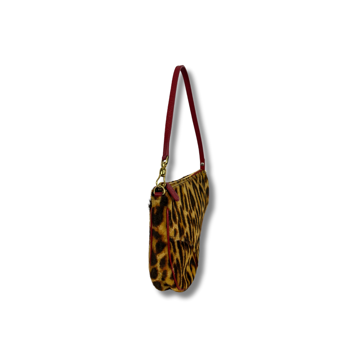 Dior Leopard Print Saddle Rodeo Pouch with pony-style calfskin and red leather trim