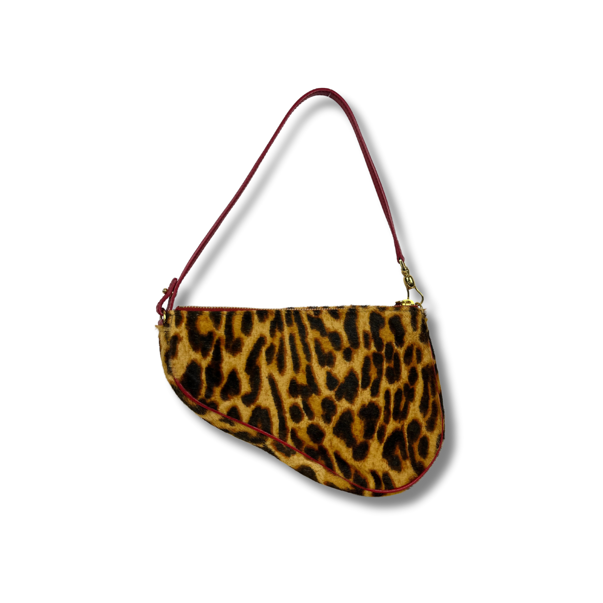 Dior Leopard Print Saddle Rodeo Pouch with pony-style calfskin and red leather trim