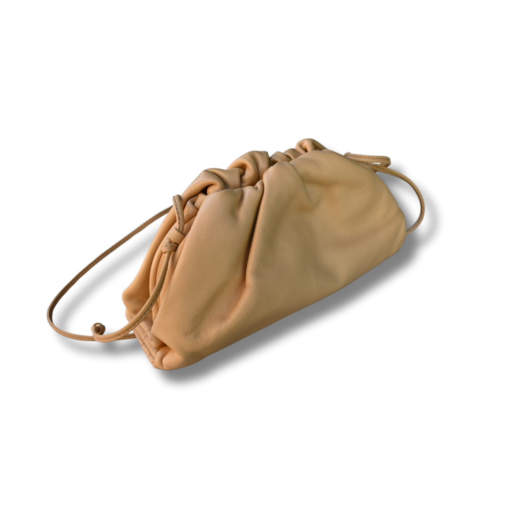 Bottega Veneta Calfskin Leather Mini Pouch Clutch Bag Almond