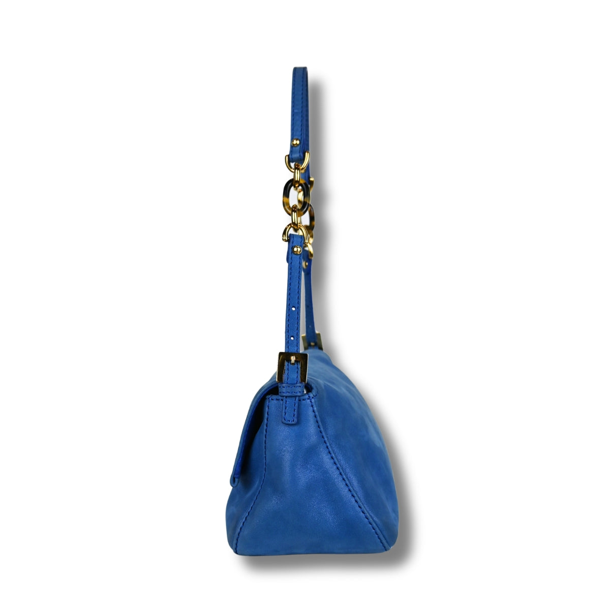 Fendi Mama Baguette Blue with Tortoise shell clasp left side
