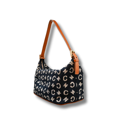 Celine Vintage Triomphe denim and leather handbag 