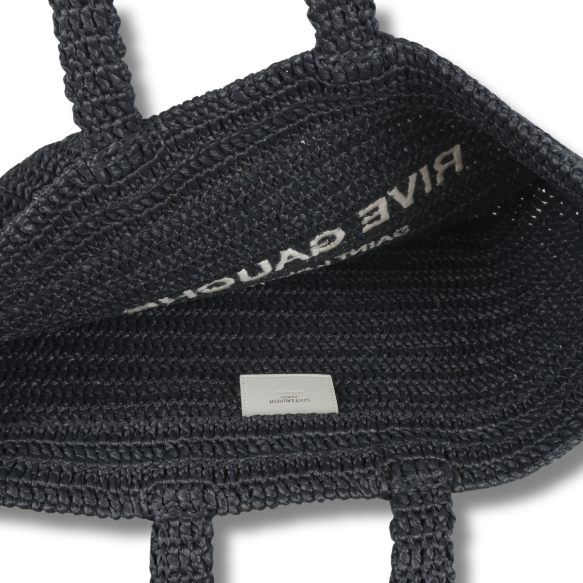 Saint Laurent Rive Gauche Raffia Tote Black Pre-loved pre-owned