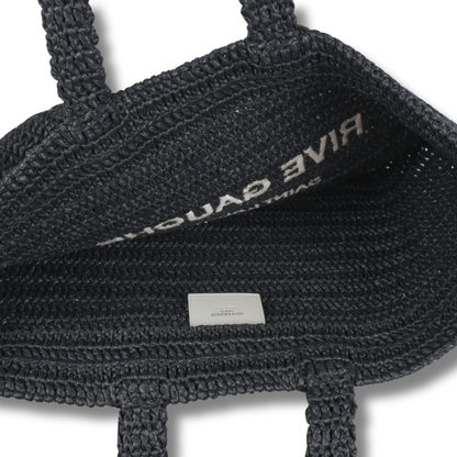 Saint Laurent Rive Gauche Raffia Tote Black Pre-loved pre-owned