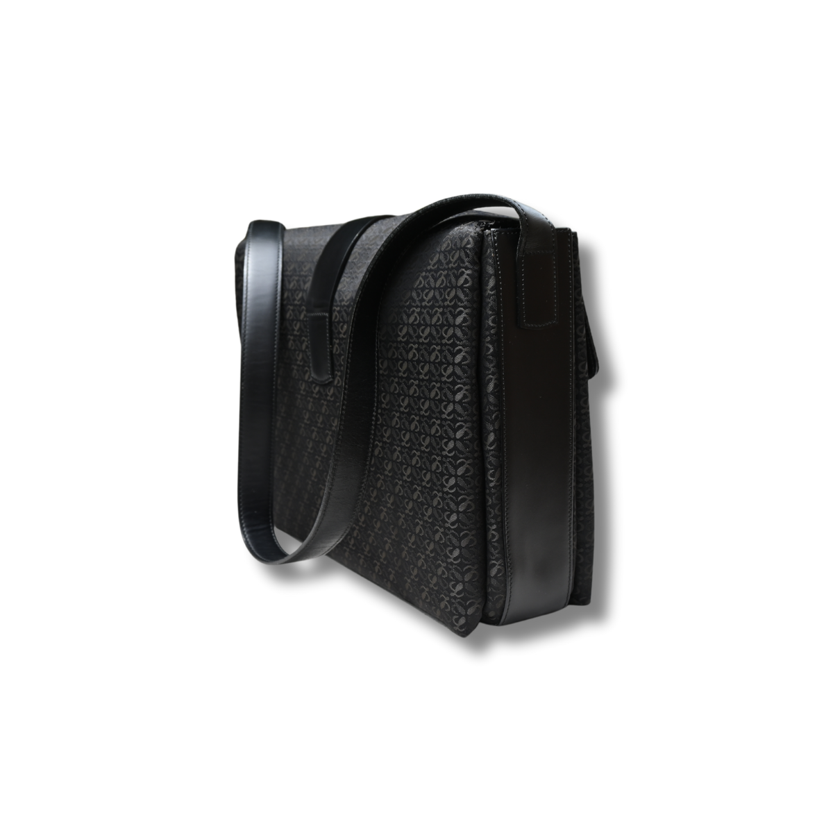 Loewe Anagram Canvas and leather Shoulder Bag with buckle black and gold