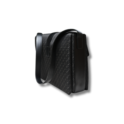 Loewe Anagram Canvas and leather Shoulder Bag with buckle black and gold