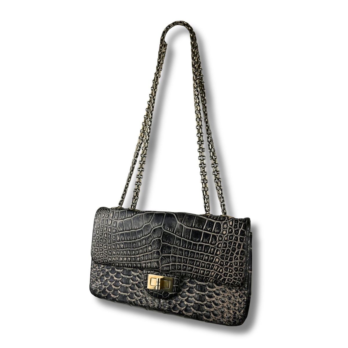 Chanel 2.55 Crocodile Crossbody bag front left full strap