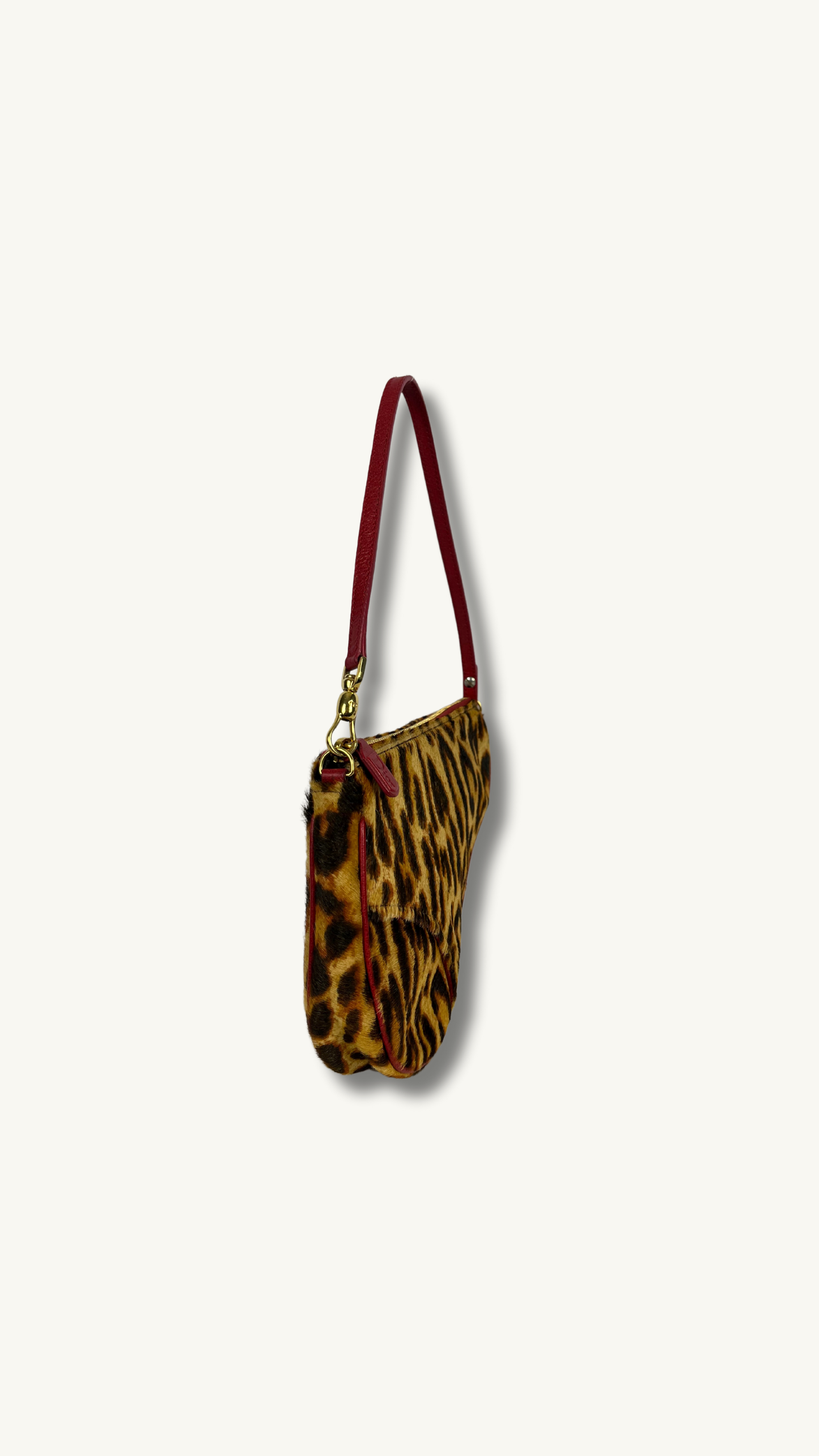 Dior Leopard Print Saddle Rodeo Pouch with pony-style calfskin and red leather trim