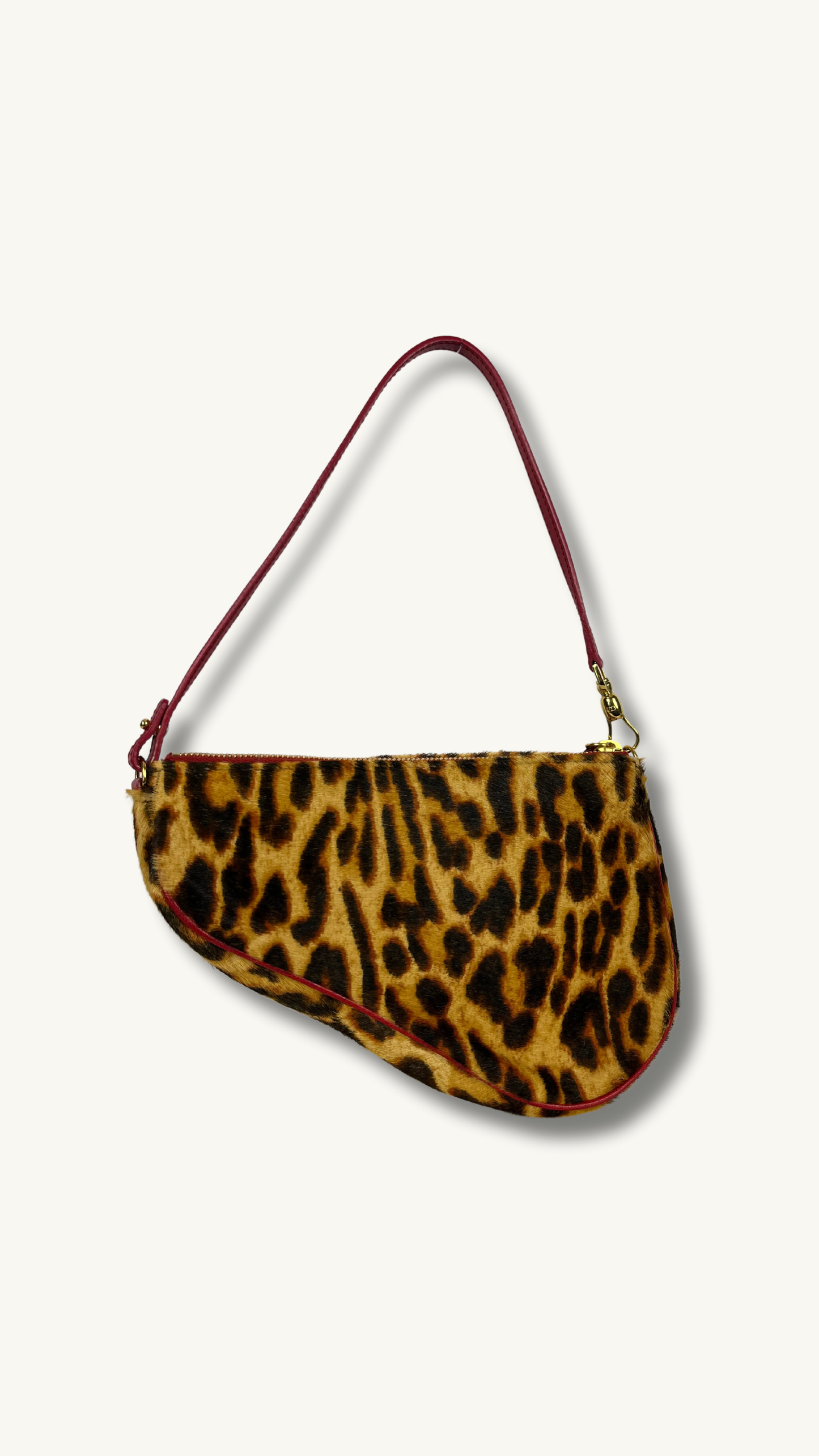 Dior Leopard Print Saddle Rodeo Pouch with pony-style calfskin and red leather trim