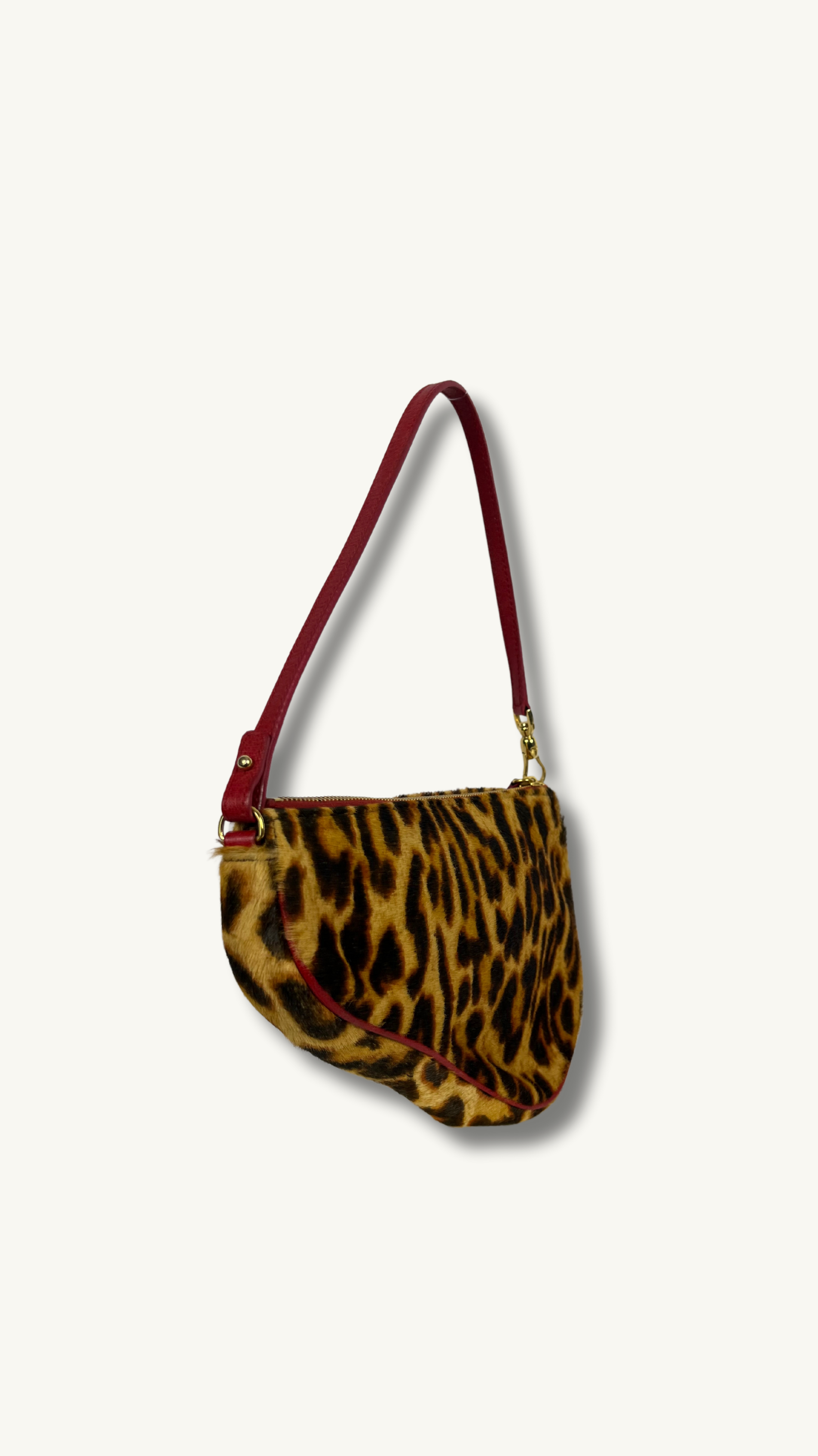 Dior Leopard Print Saddle Rodeo Pouch with pony-style calfskin and red leather trim