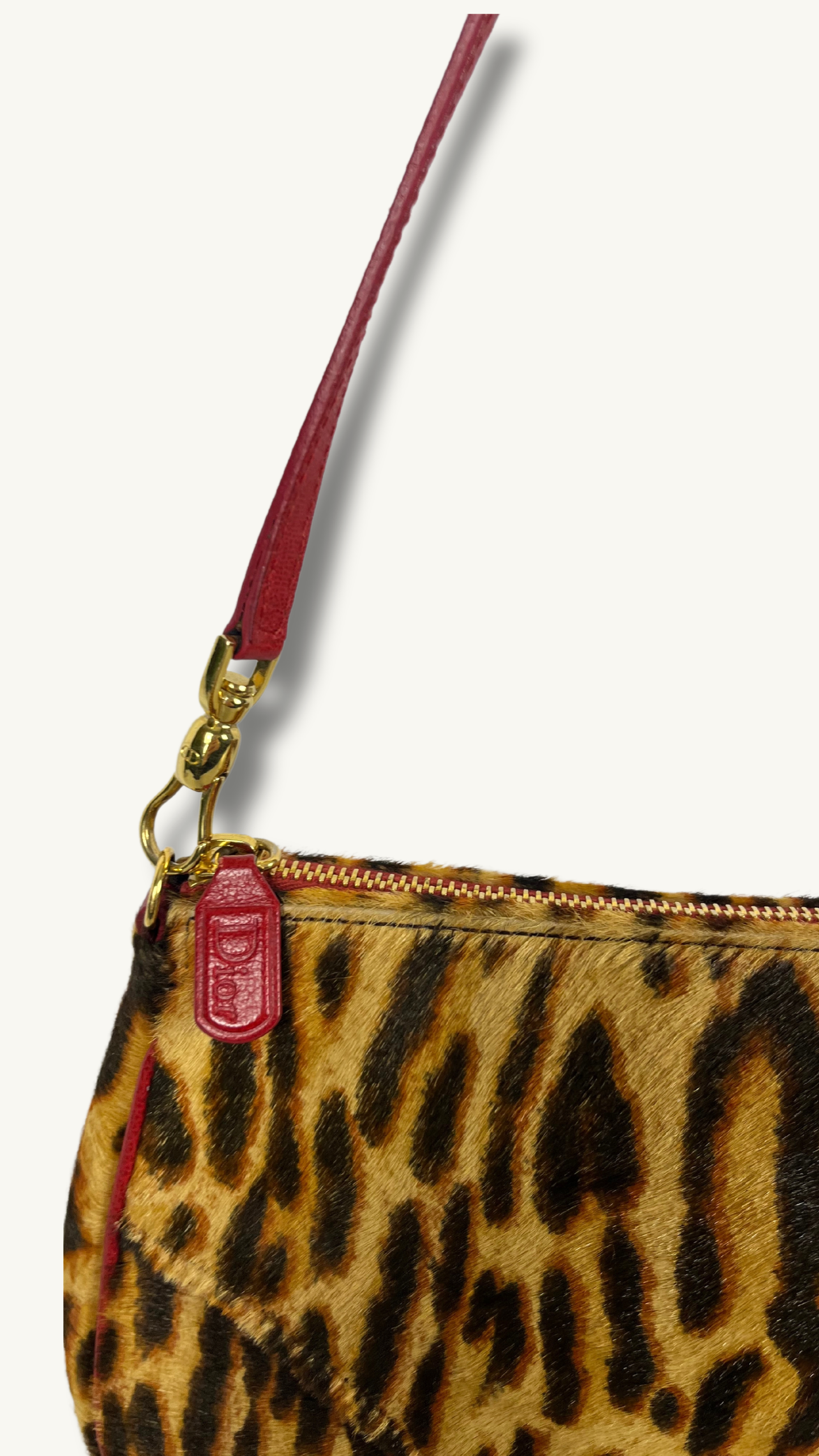 Dior Leopard Print Saddle Rodeo Pouch with pony-style calfskin and red leather trim