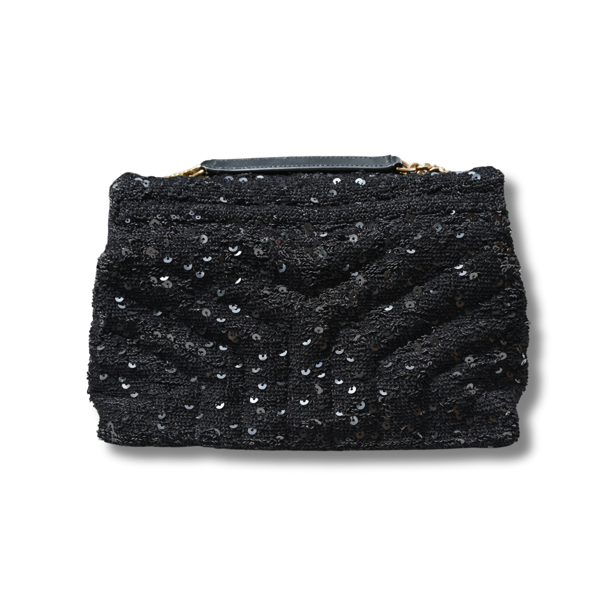 Saint Laurent Loulou Glitter Sequin Crossbody and shoulder bag with black and gold hardware
