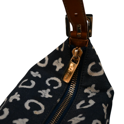 Celine Vintage Triomphe denim and leather handbag 