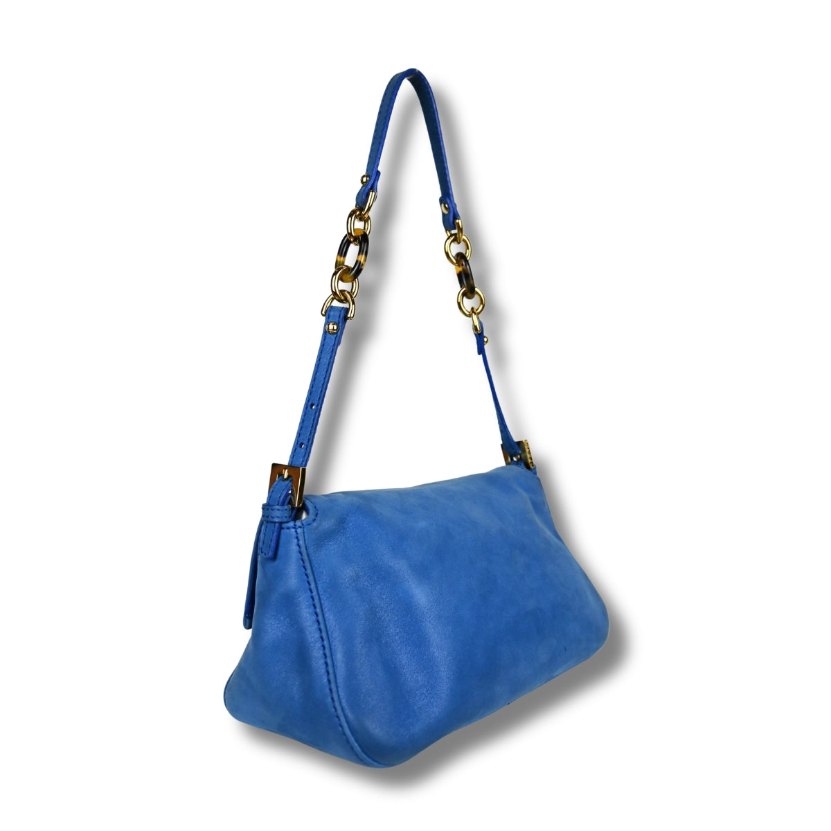 Fendi Mama Baguette Blue with Tortoise shell clasp left side back