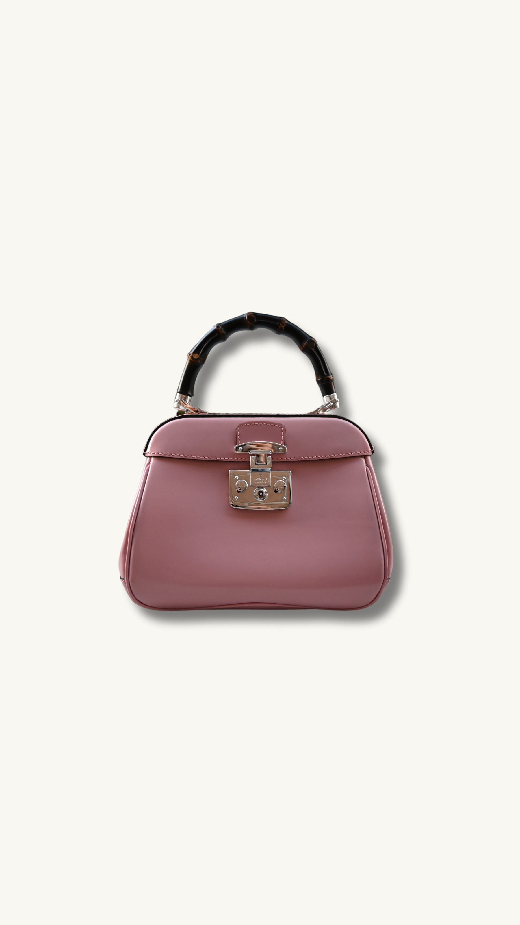 Gucci Bamboo Lady Lock Pink Bag with Silver hardware and detachable strap.