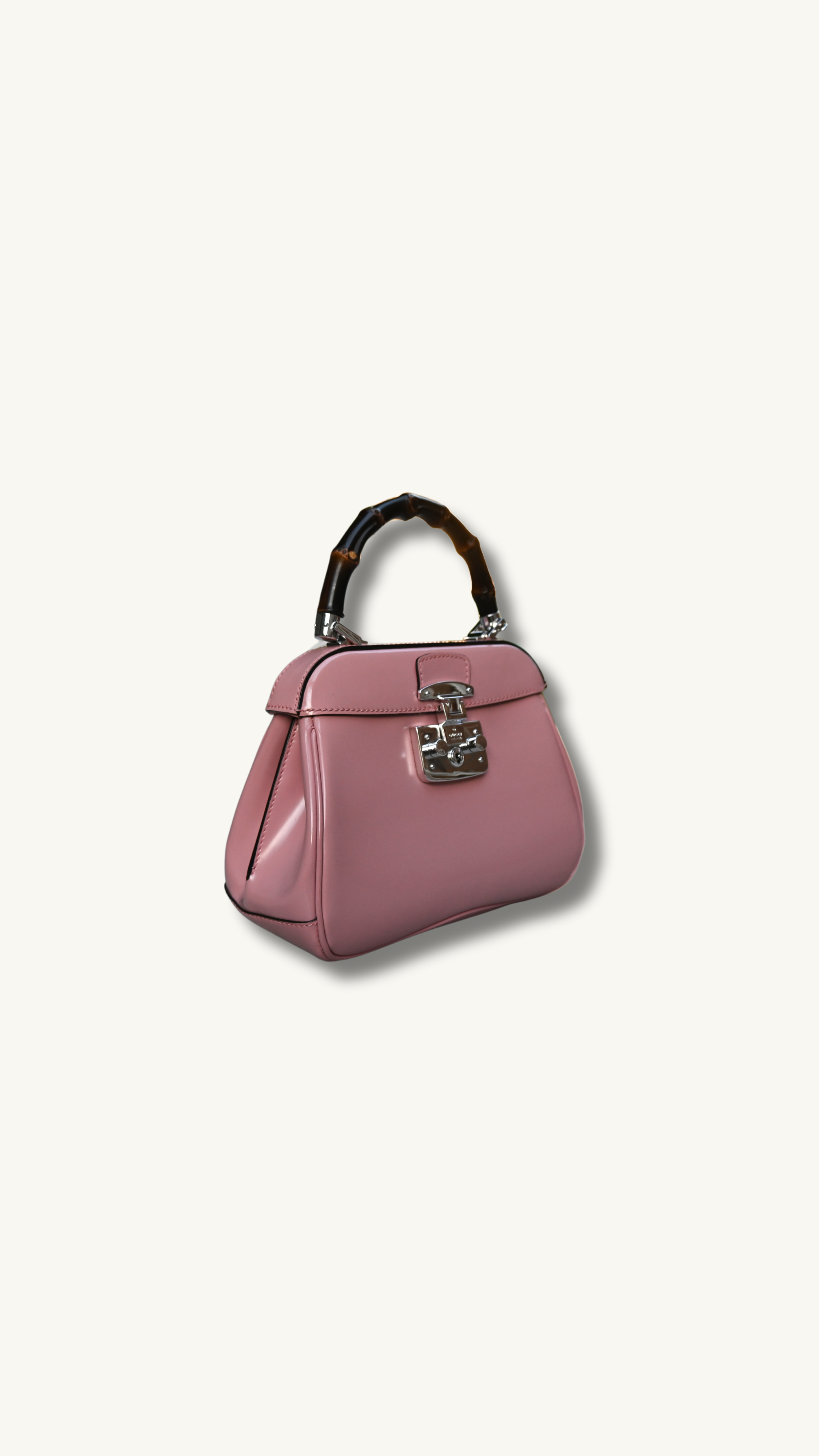 Gucci Bamboo Lady Lock Pink Bag with Silver hardware and detachable strap.