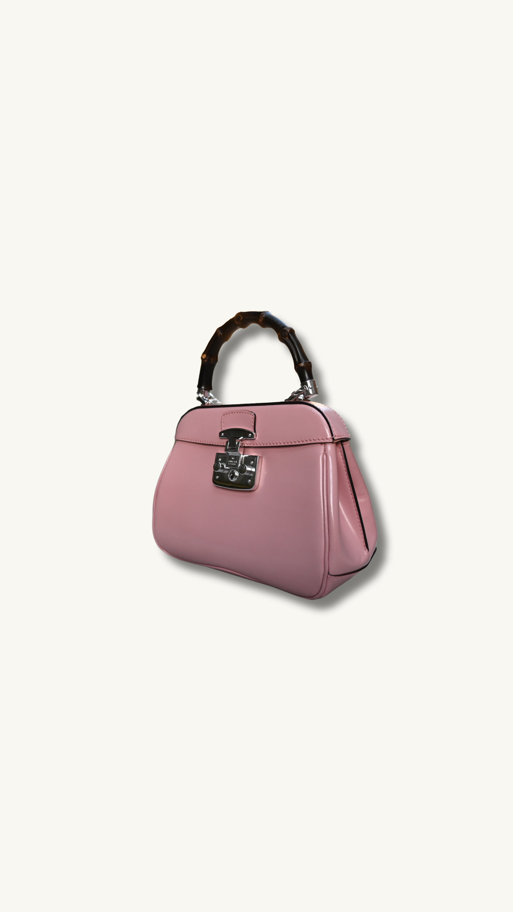 Gucci Bamboo Lady Lock Pink Bag with Silver hardware and detachable strap.