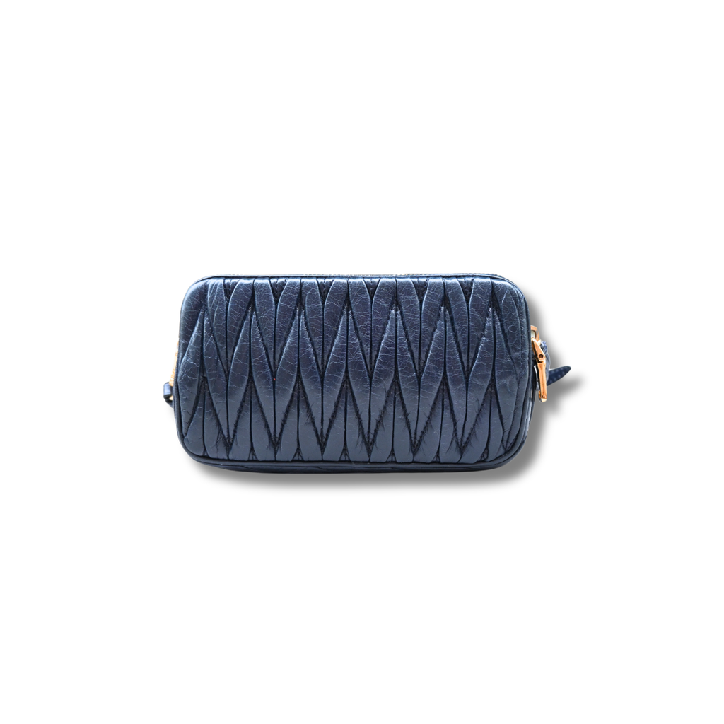 Miu Miu Matelasse Nano Handle Clutch Bag Navy Blue Gold Hardware