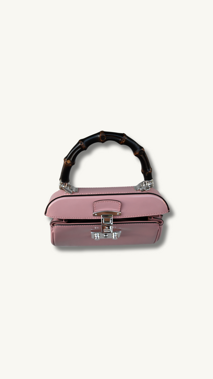 Gucci Bamboo Lady Lock Pink Bag with Silver hardware and detachable strap.