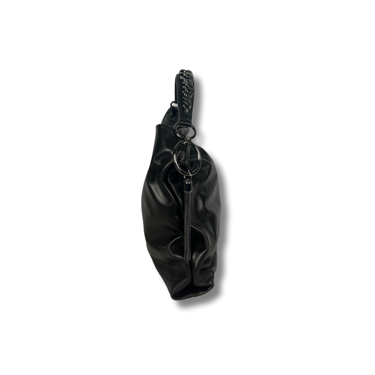 Jimmy Choo Callie Large Hobo Bag in Calf skin Leather with silver chain and logo plaque
