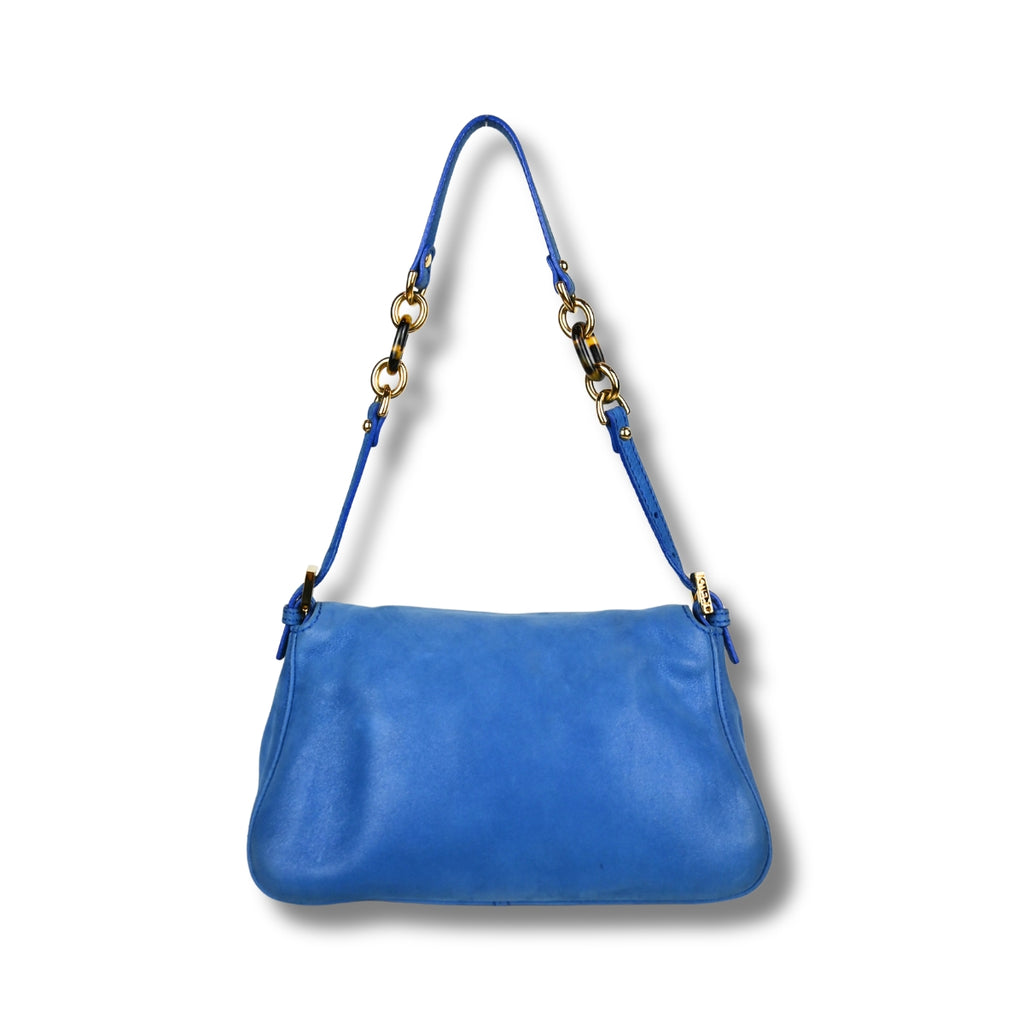 Fendi Mama Baguette Blue with Tortoise shell clasp back