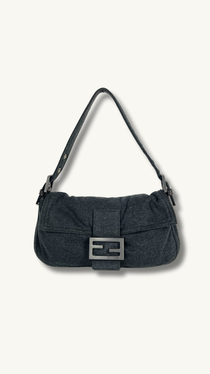 Fendi Baguette Shoulder Bag in Grey Cotton Fleece 