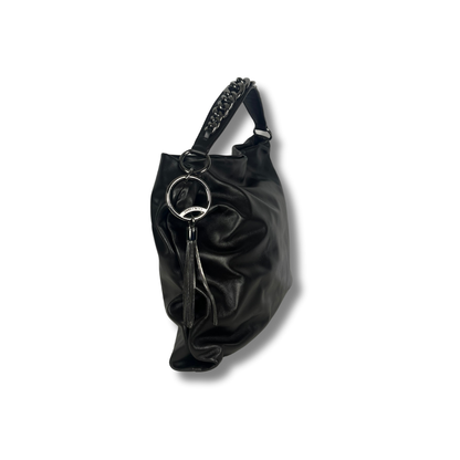 Jimmy Choo Callie Large Hobo Bag in Calf skin Leather with silver chain and logo plaque