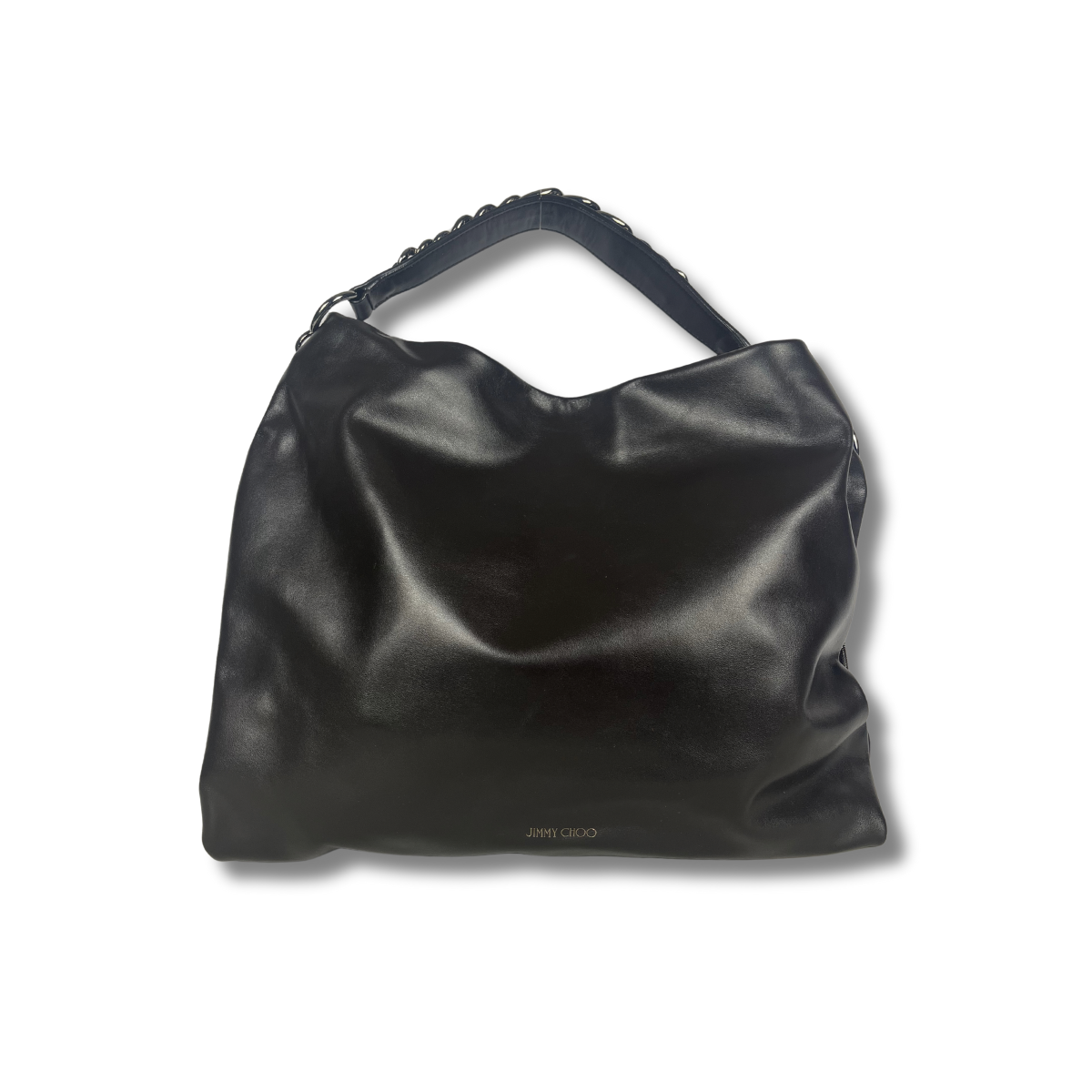Jimmy Choo Callie Large Hobo Bag in Calf skin Leather with silver chain and logo plaque