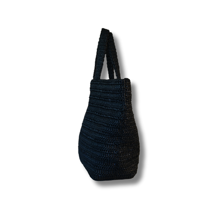Saint Laurent Rive Gauche Raffia Tote Black Pre-loved pre-owned