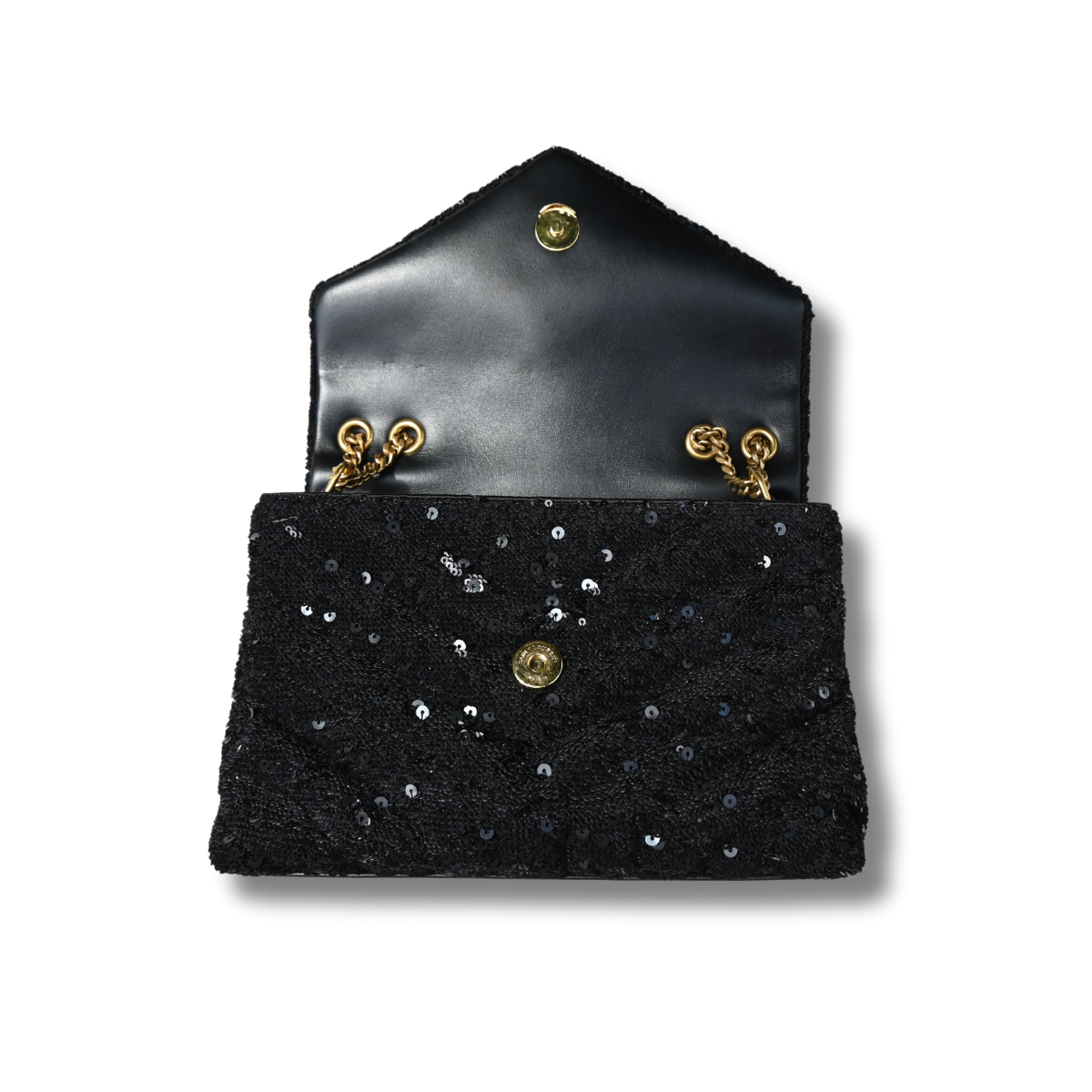 Saint Laurent Loulou Glitter Sequin Crossbody and shoulder bag with black and gold hardware