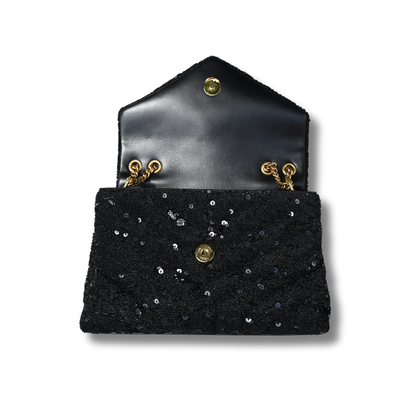 Saint Laurent Loulou Glitter Sequin Crossbody and shoulder bag with black and gold hardware