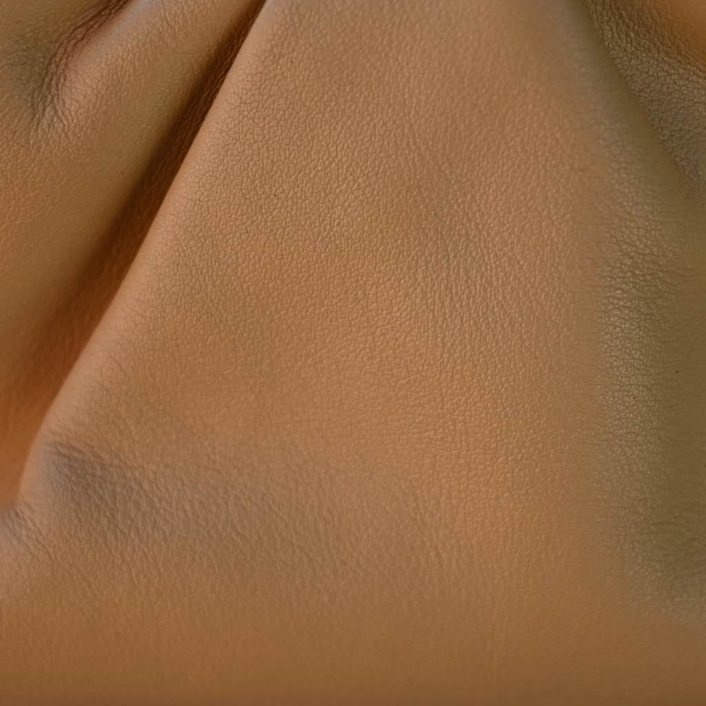 Bottega Veneta Calfskin Leather Mini Pouch Clutch Bag Almond