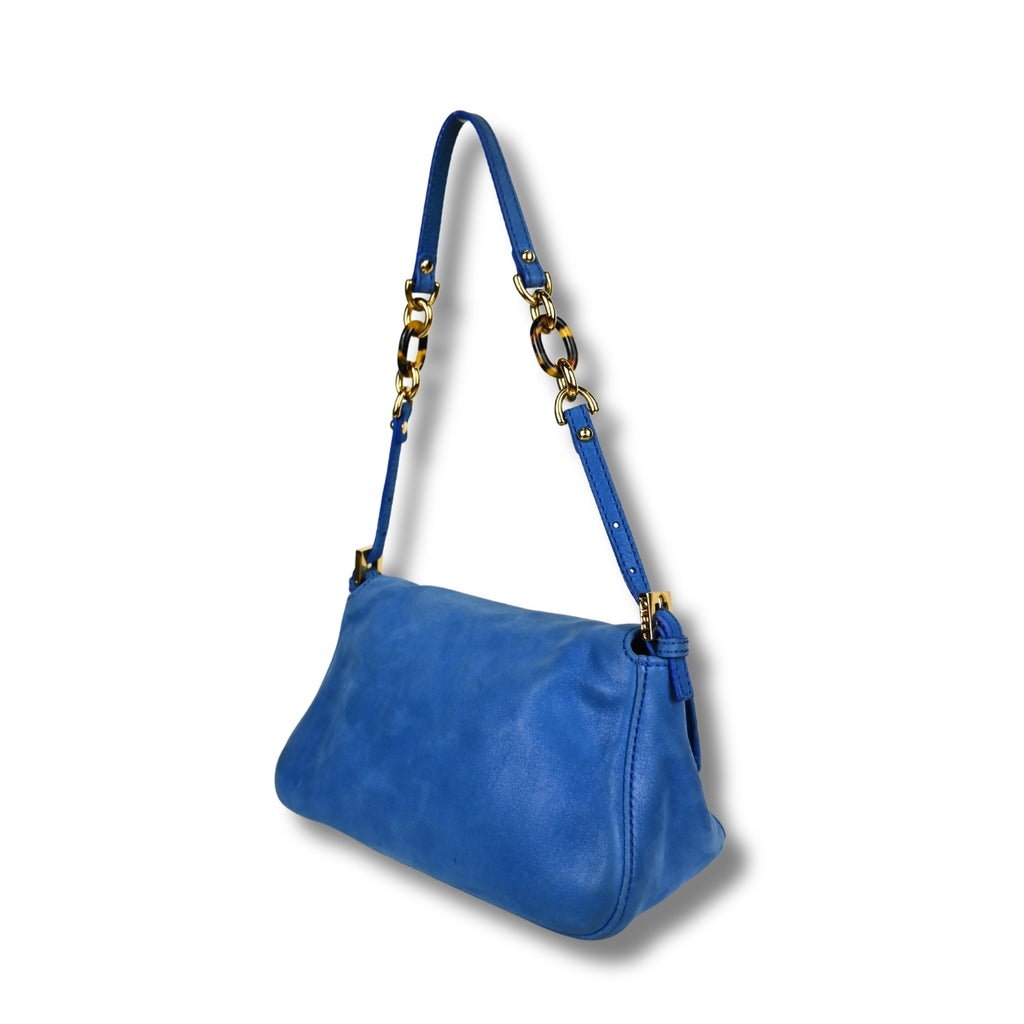 Fendi Mama Baguette Blue with Tortoise shell clasp right side back