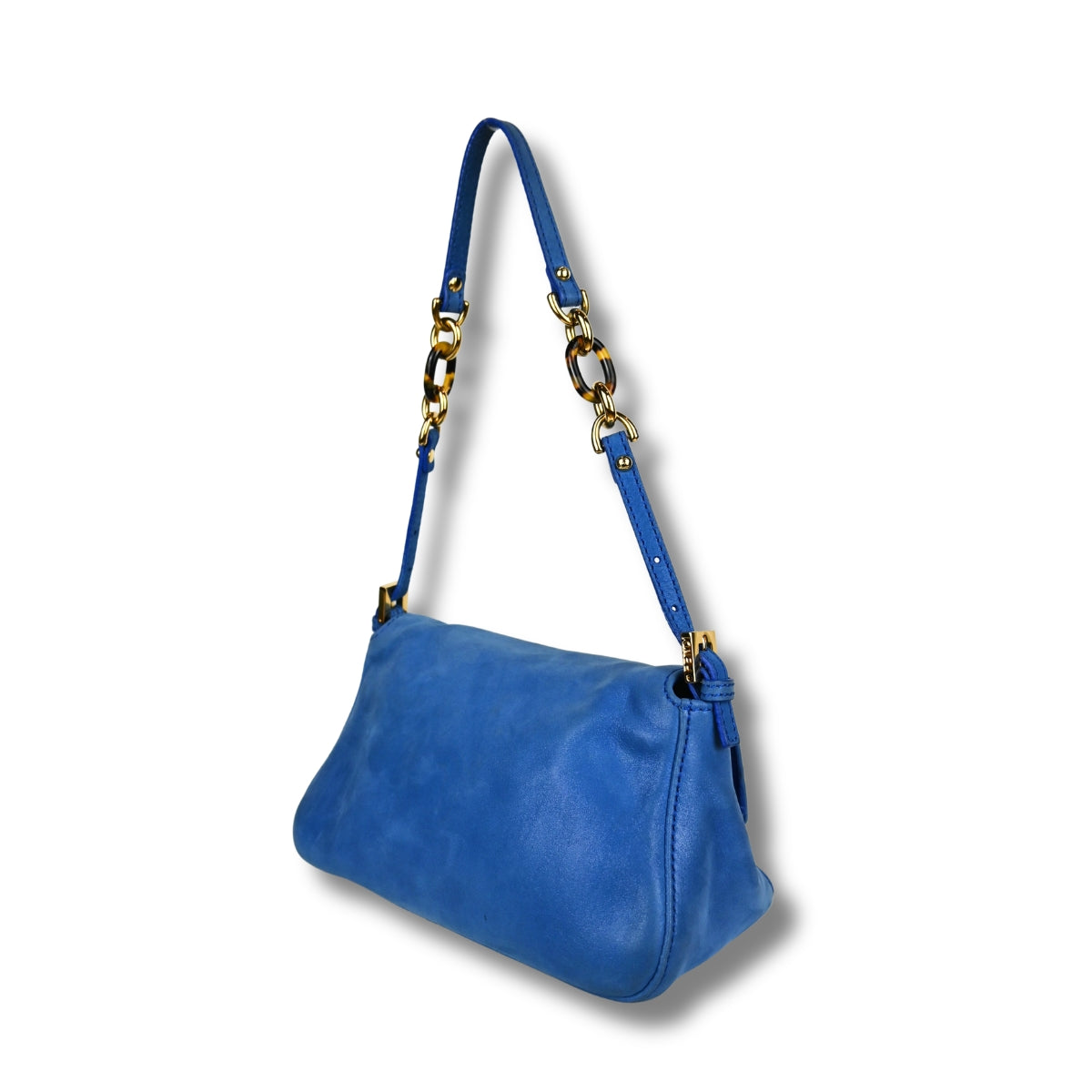 Fendi Mama Baguette Blue with Tortoise shell clasp right side back