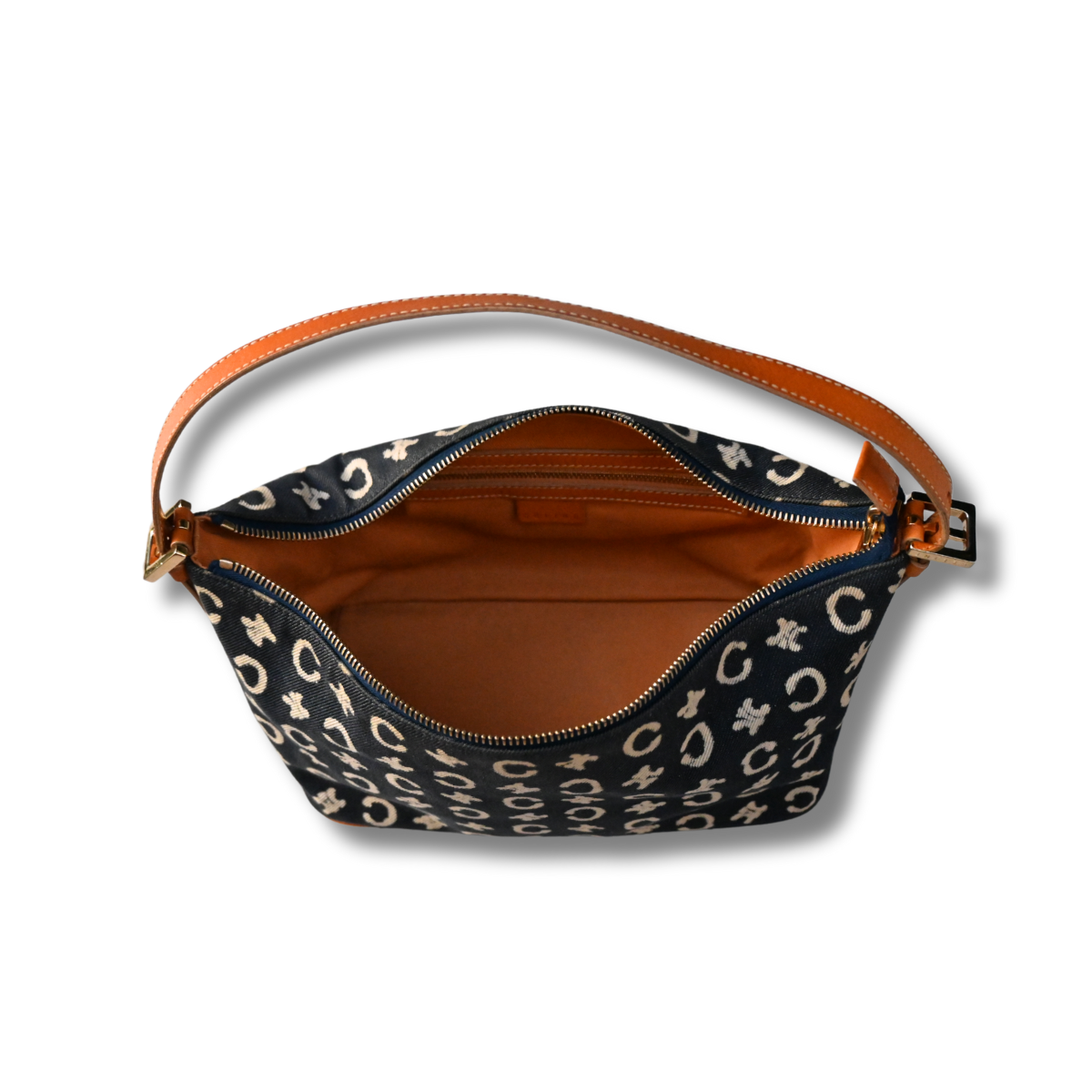 Celine Vintage Triomphe denim and leather handbag 